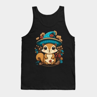 Cute Cottagecore Aesthetic Squirrel Mushroom Hat Tank Top